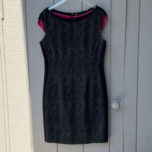 Elie Tahari Black Midi Sheath Dress with Pink Accents